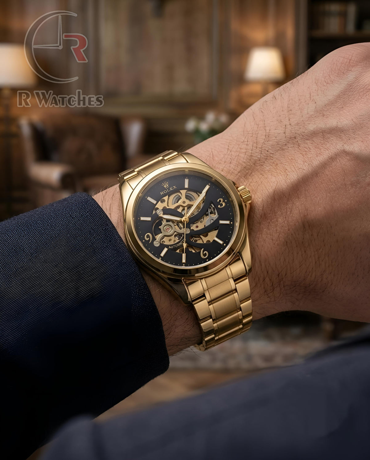 (OS)📷⬆️⭐🔁 Rolex automatic metal Gold Black (RXAM39)