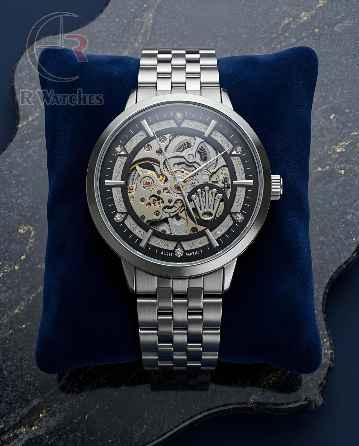 (OS)📷⭐ Rolex Automatic Silver Black Dial ( RXAM15)