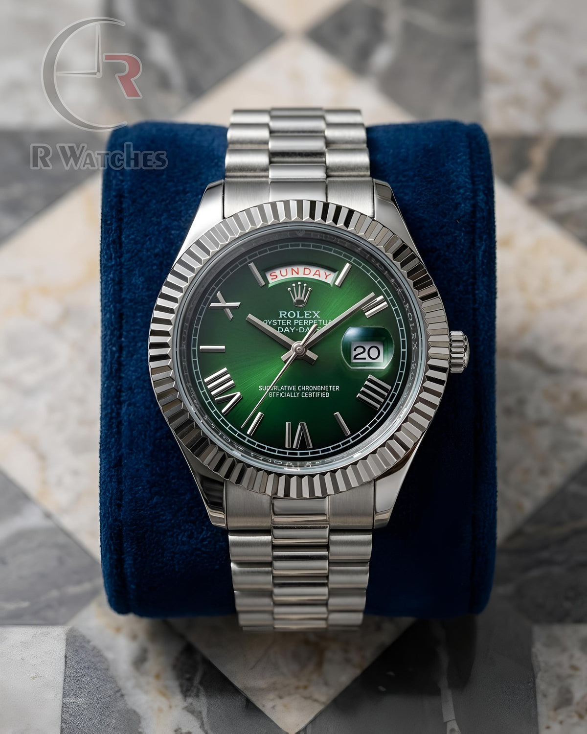 (OS)📷⬆️ Rolex Roman Silver Green (RXP30)