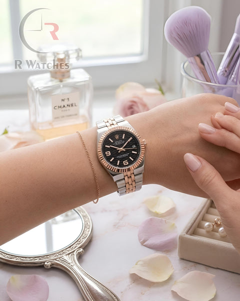 (OS)📷⬆️ Rolex Girls Rose Gold Black (RXG9)