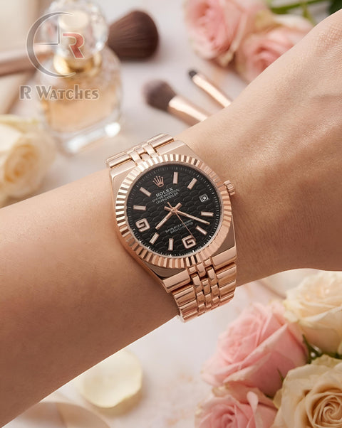 (SS)📷⬆️ Rolex Girls Rose Gold Black (RXG11)