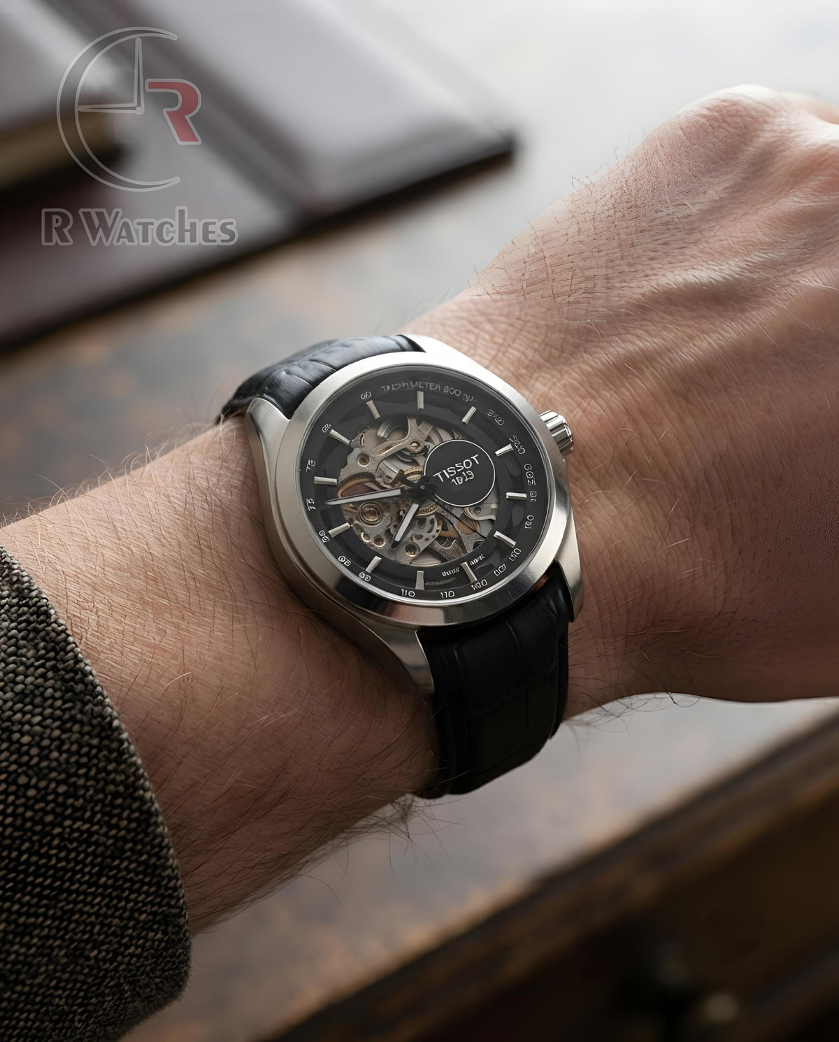(OS2)📷 Tissot Automatic Leather Silver Black (TSAL1)