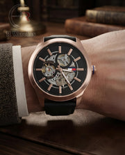 (OS)📷⬆️⭐🔁 Tommy Hilfiger Automatic leather Rose Gold Black (THAL5)