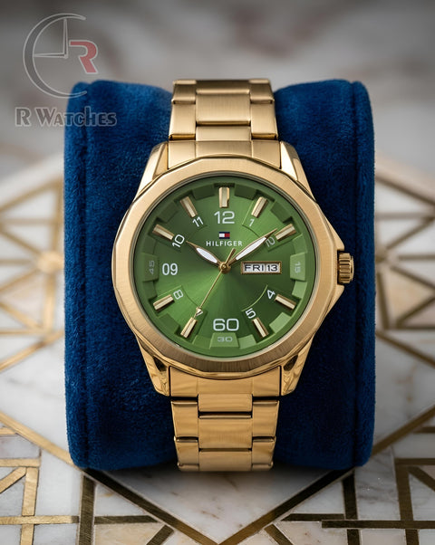 (OS)📷⭐ Tommy Hilfiger Gold Green Dial (THP20)
