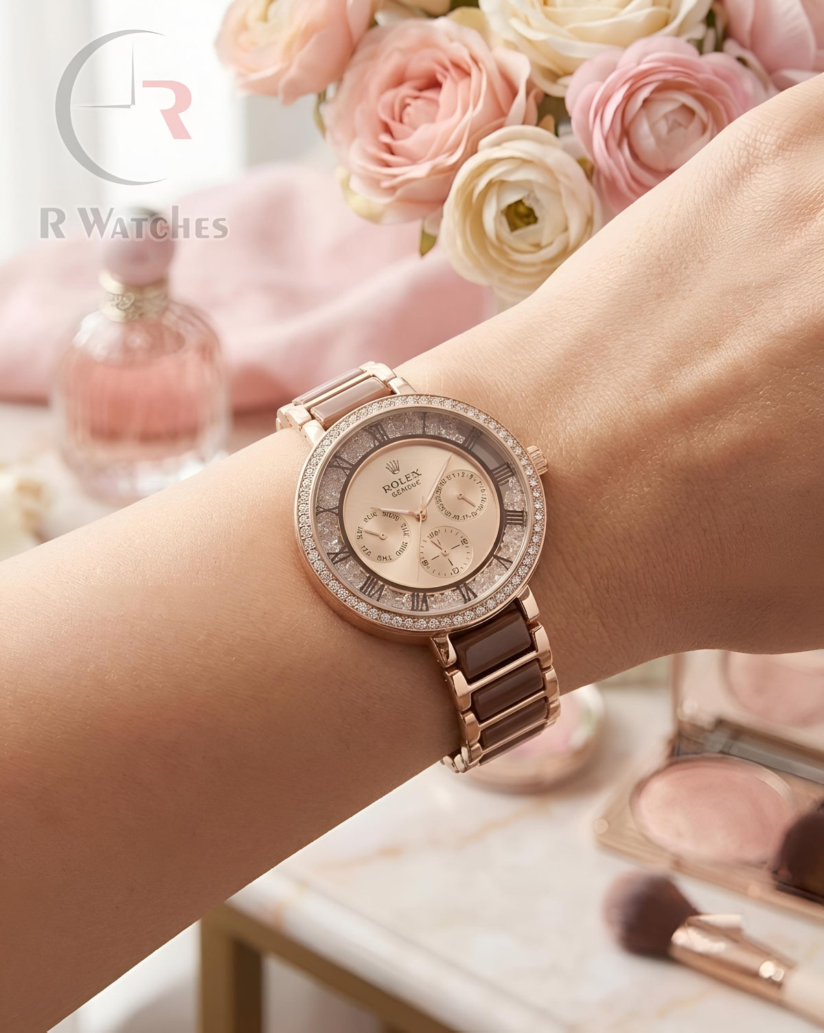 (OS)📷⬆️ Rolex Girls Roman Brown Rose Gold (RXG5)