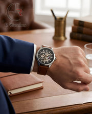 (OS)📷⬆️ Tommy Hilfiger Automatic Leather Silver Brown (THAL1)