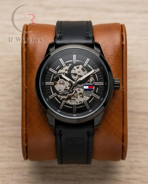 (OS2)📷⬆️ Tommy Hilfiger Automatic Leather Full Black (THAL2)