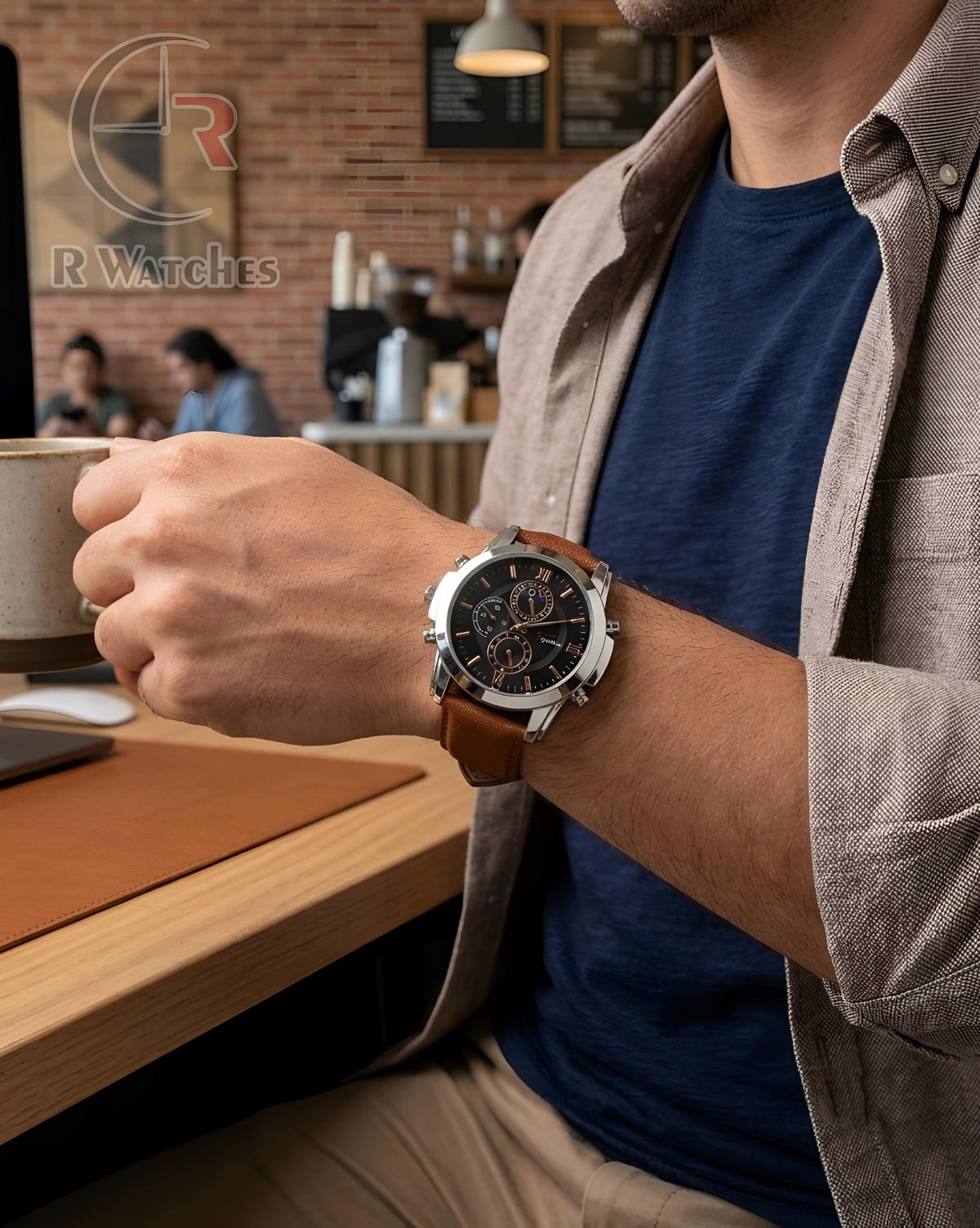 (OS)📷⭐ Signature Leather Brown Silver Black Dial (SGL1)