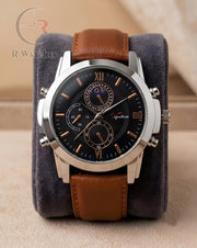 (OS)📷⭐ Signature Leather Brown Silver Black Dial (SGL1)