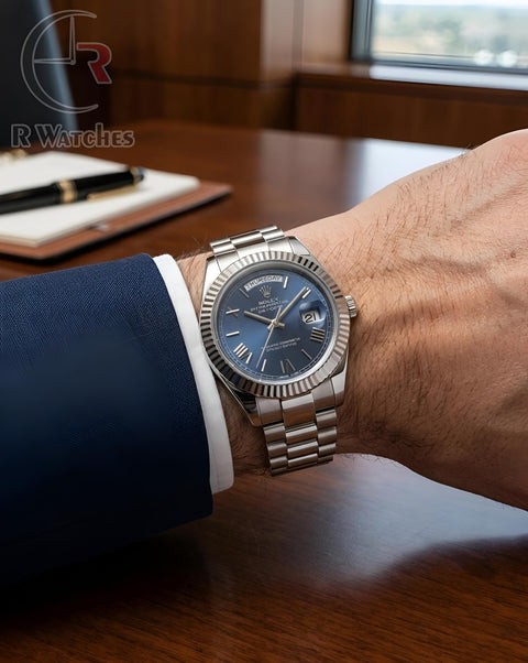 (SS) Rolex Silver Nevy Blue