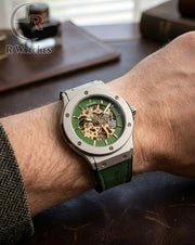 (SS) Hublot Automatic Leather Silver Green