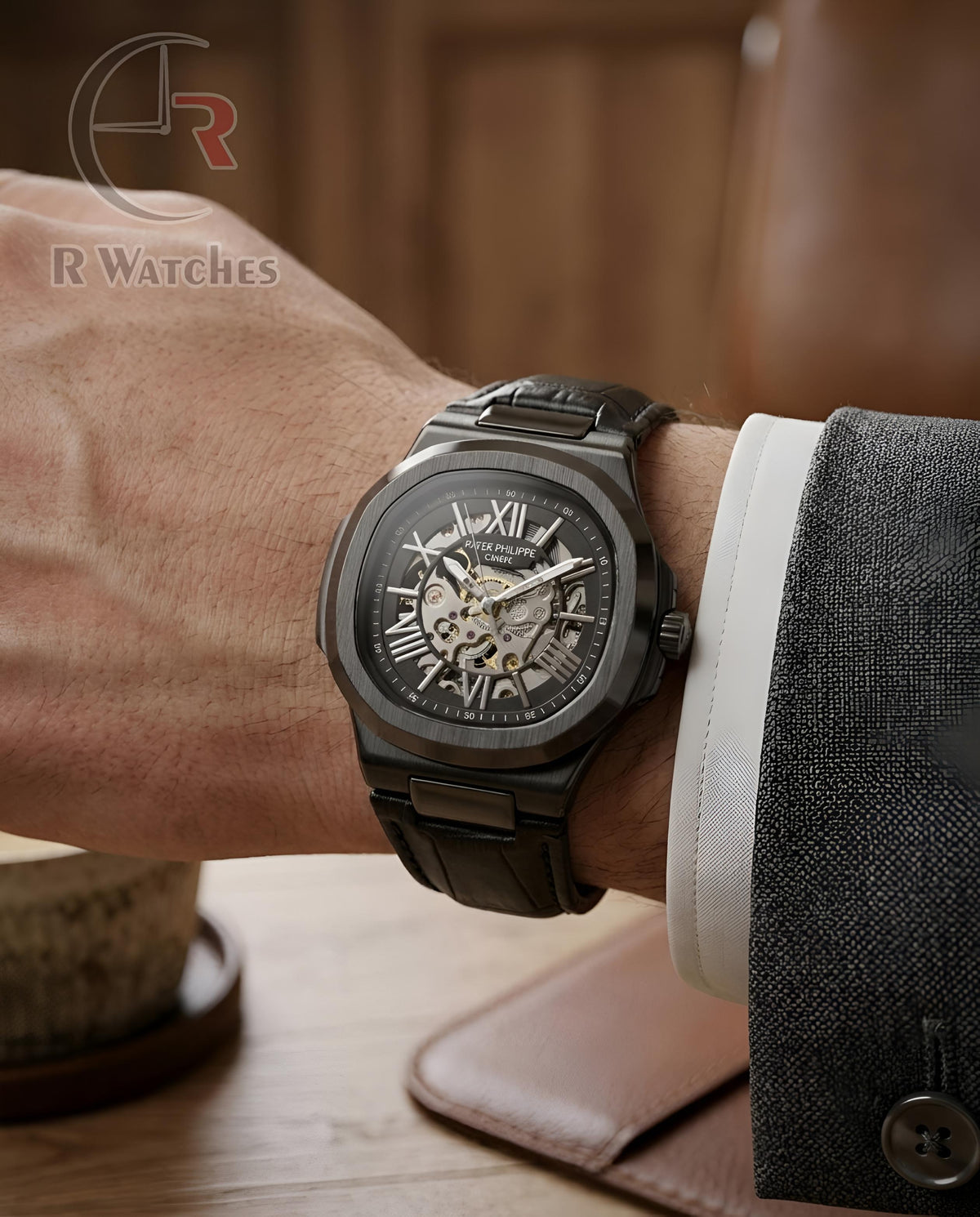 (OS) Patek Philippe Automatic Leather Full Black