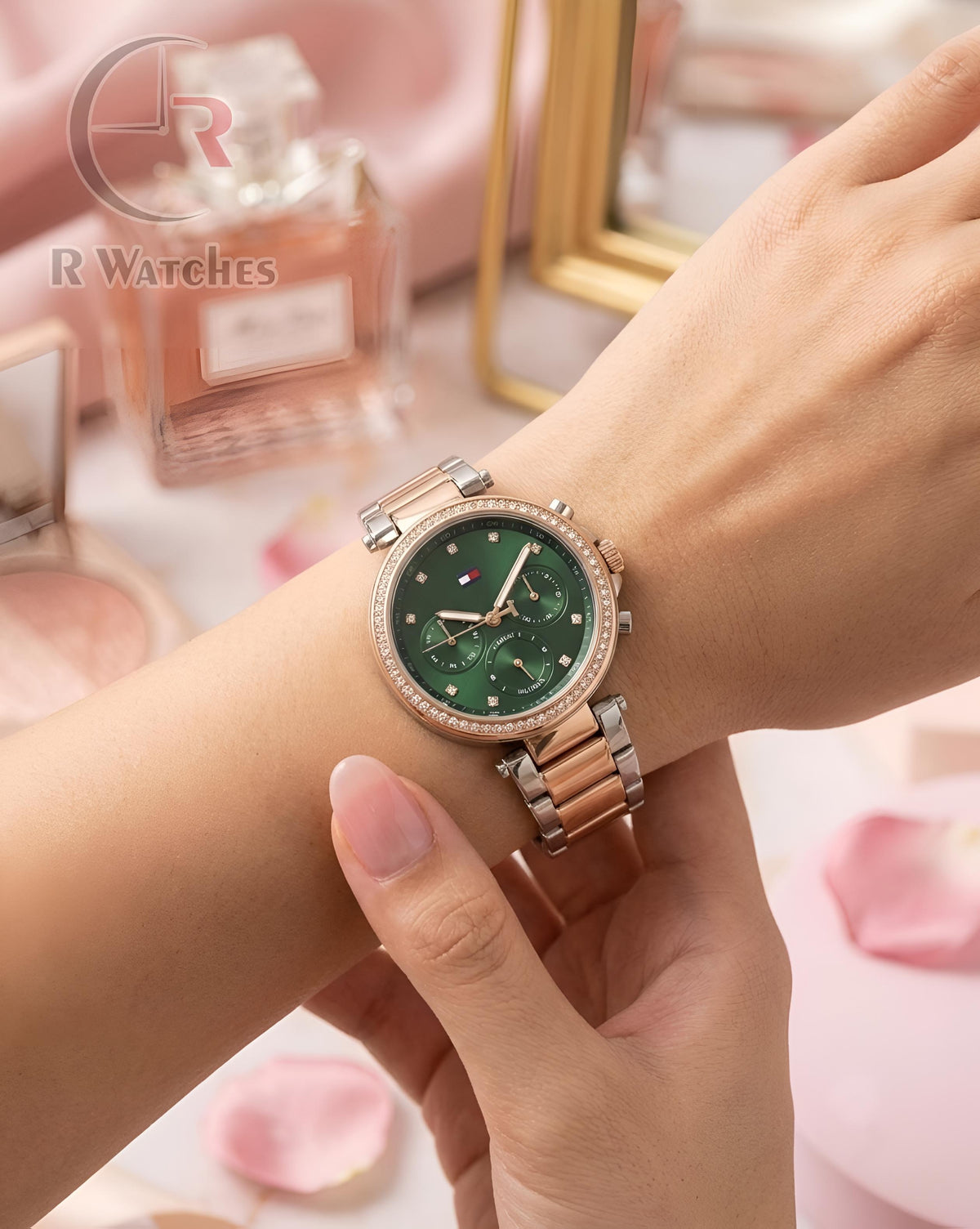 (OS) Tommy Hilfiger Girls Rose Gold Green