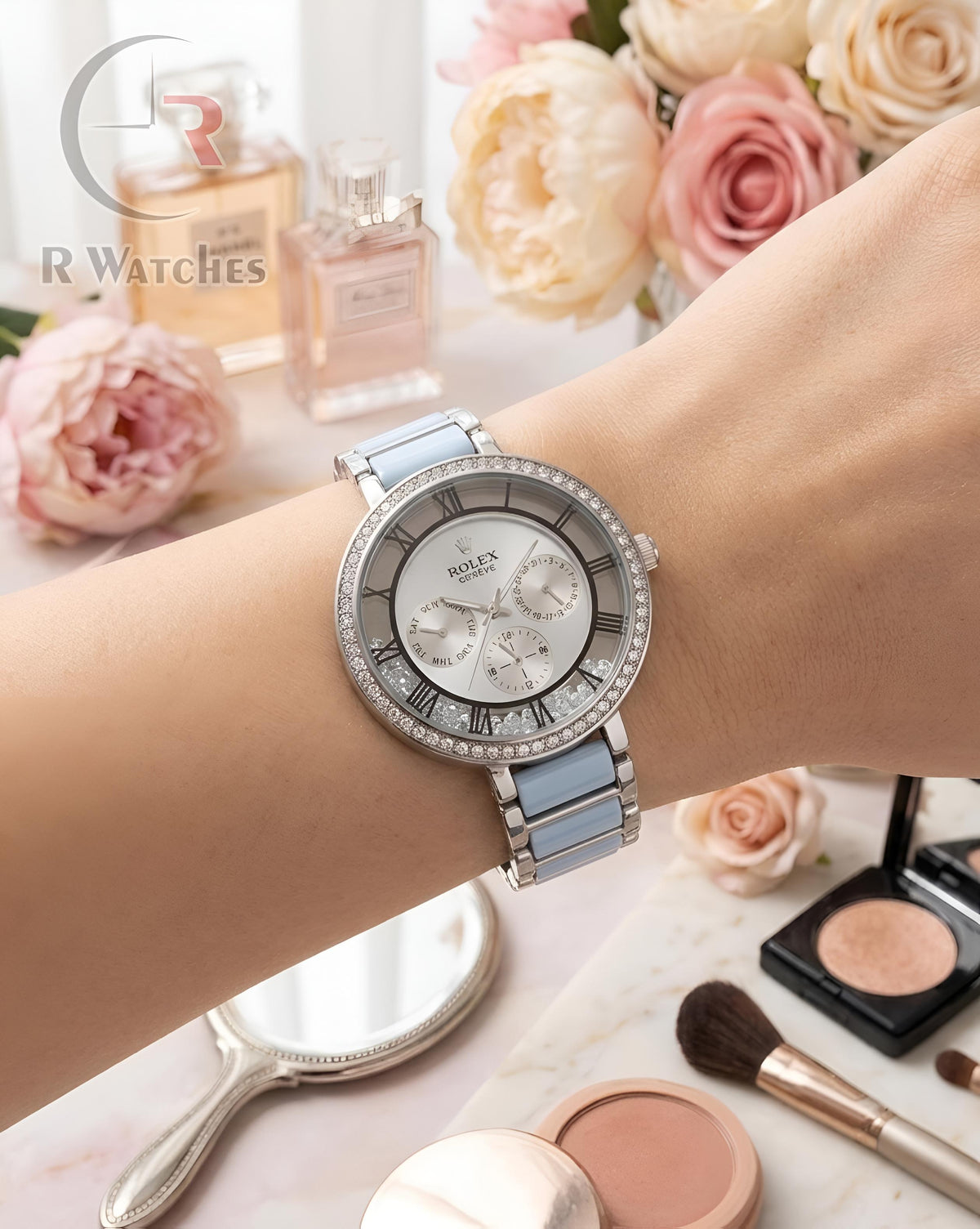 (OS) Rolex Girls Diamond Silver Tiffany Blue