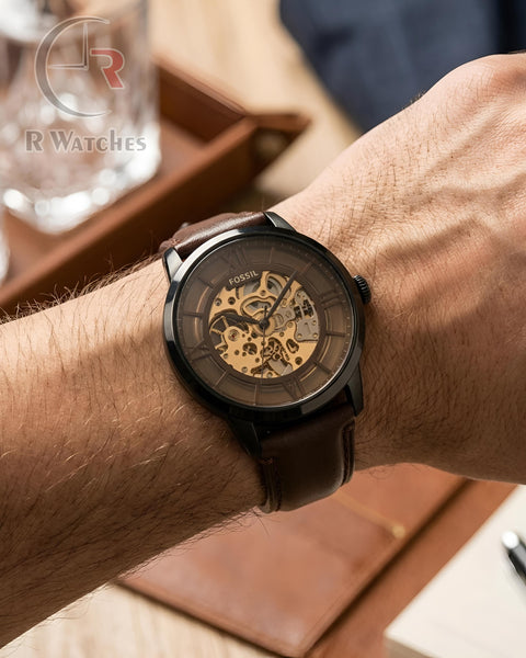 (OS2) Fossil Automatic Leather Brown Black