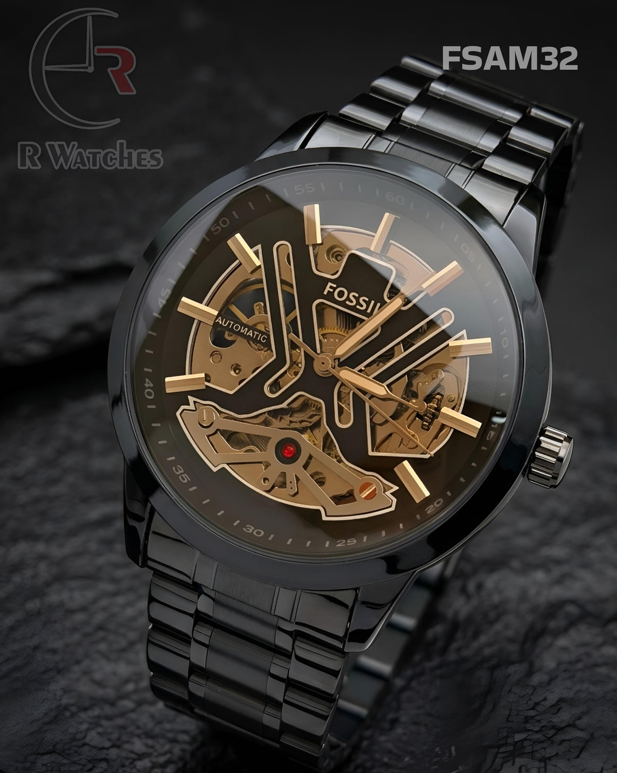 (SS)🖤⭐ Fossil Automatic Cross Full Black (FSAM32)