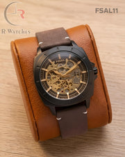 (SS)🖤 Fossil Automatic leather brown black dial (FSAL11)