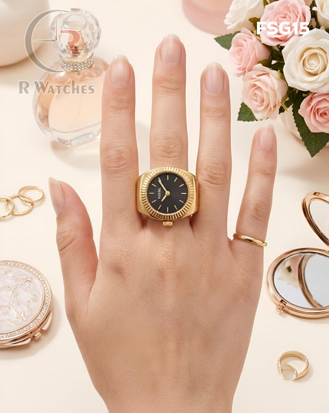 (OS)🖤⬆️ Fossil Girls Ring Circle Gold Black (FSG15)