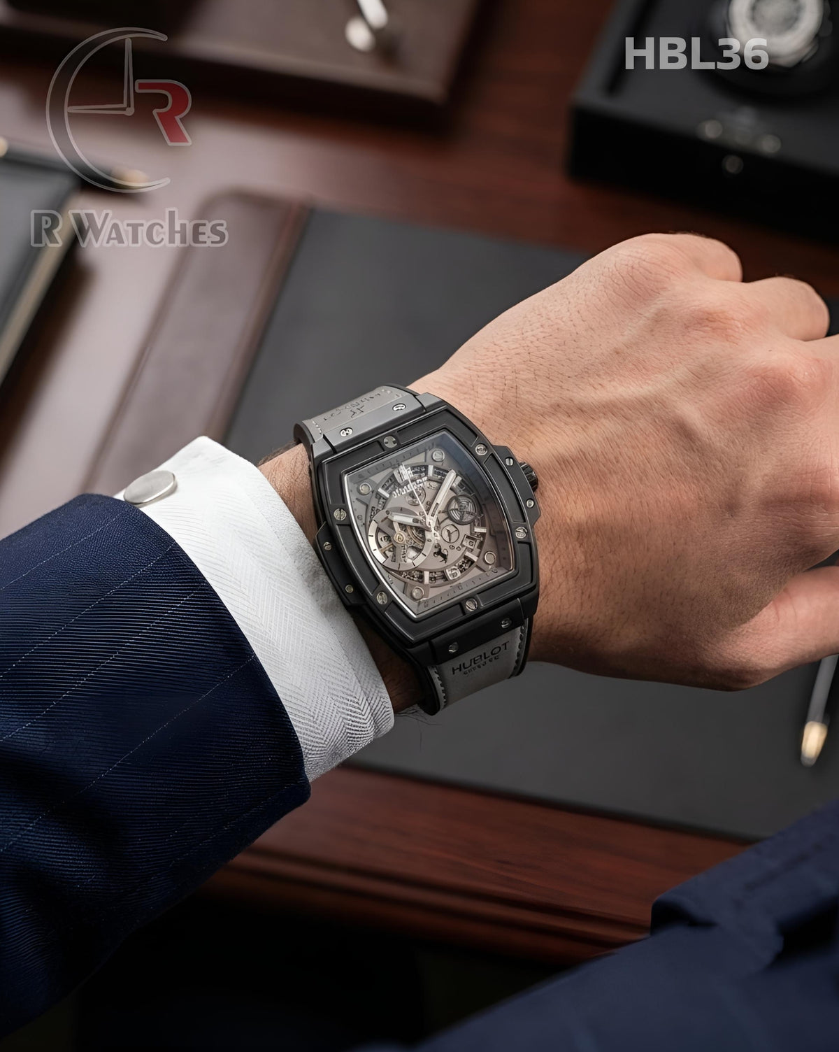 (SS)🖤⬆️ Hublot Leather Machinery Grey Black (HBL36)