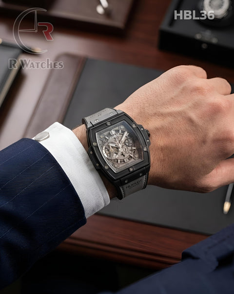 (OS)🖤 Hublot Leather Machinery Grey Black (HBL36)