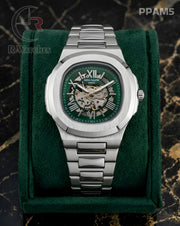 (OS)🖤⭐Patek Philippe Automatic Silver Green Roman Dial (PPAM5)
