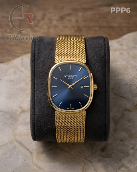 (OS)🖤⭐ Patek Philippe Square Gold Blue (PPP6)