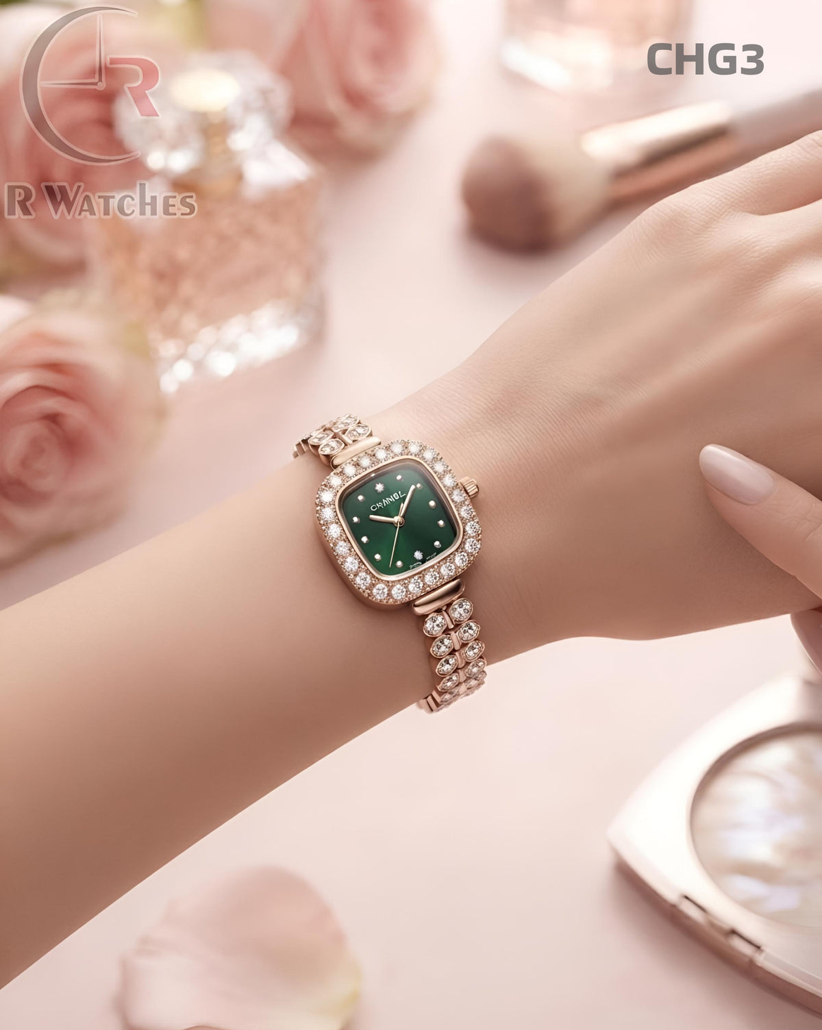 (SS)🖤⬆️⭐ Chanel Girls Diamond Rose Gold Green (CHG3)