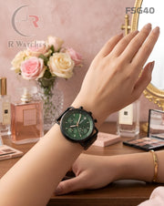 (OS)🖤⬆️🔁 Fossil Girls Black Green Dial (FSG40)