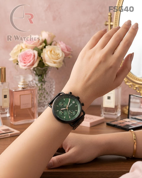 (OS)🖤⬆️🔁 Fossil Girls Black Green Dial (FSG40)