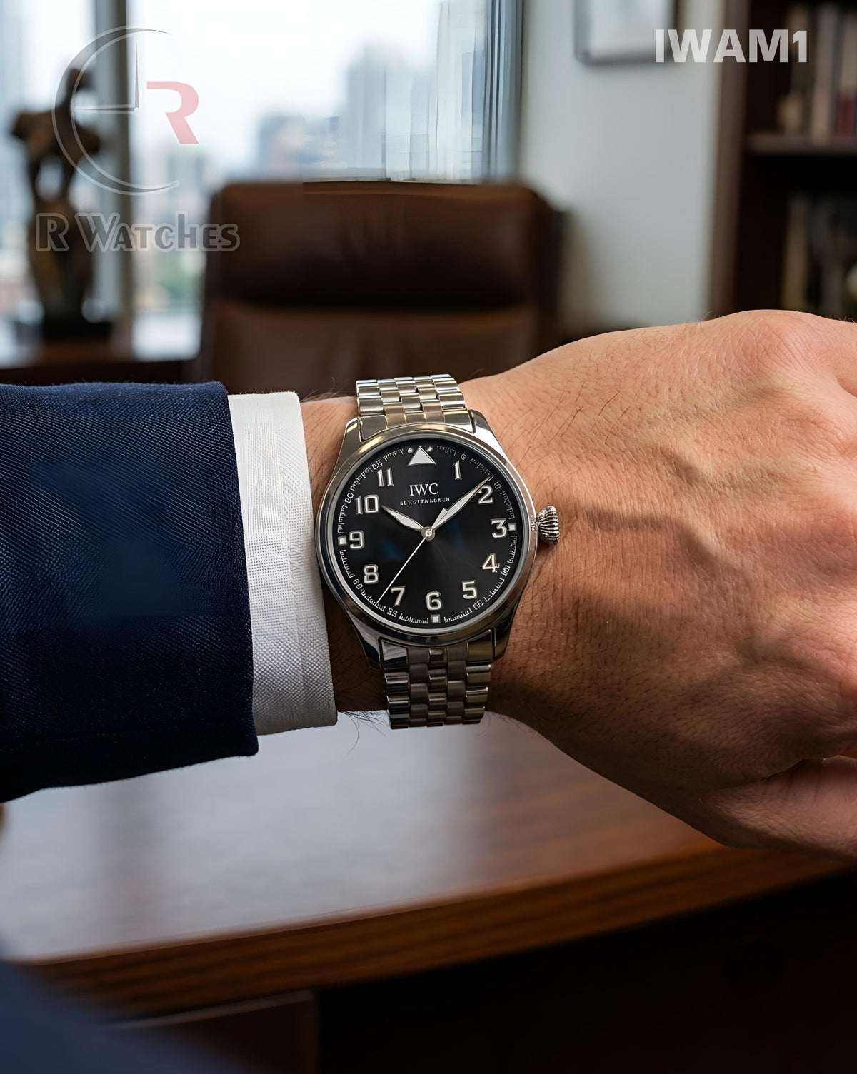 (OS)🖤⬆️⭐🔁 IWC Automatic Silver Black Dial (IWAM1)