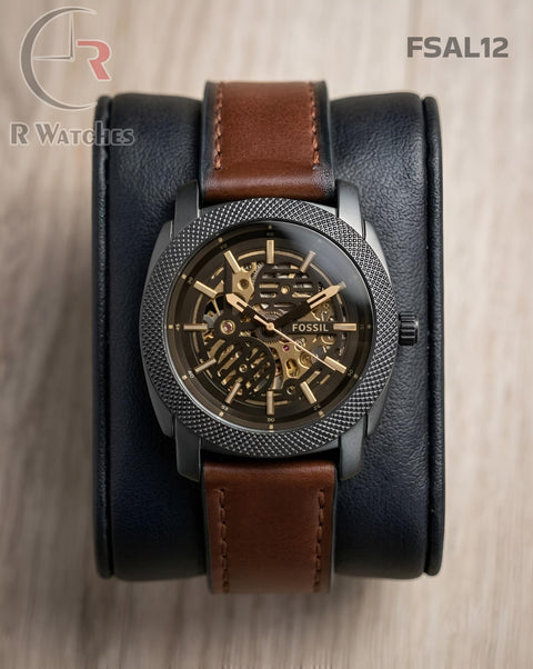 (OS)🖤⬆️ Fossil Automatic Leather Brown Black (FSAL12)