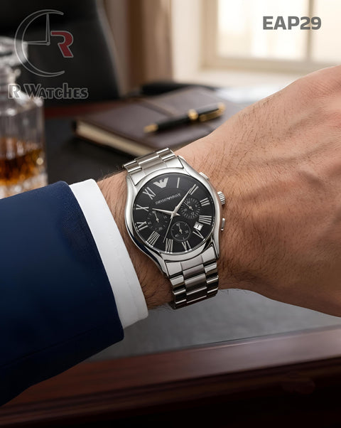 (OS)🖤⭐ Armani Metal Silver Black Roman Dial (EAP29)