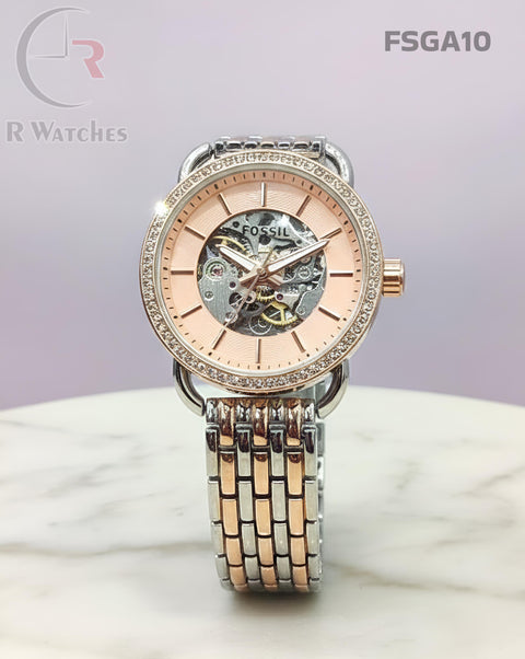 (SS)🖤⬆️⭐ Fossil girls automatic dual tone Pink (FSGA10)