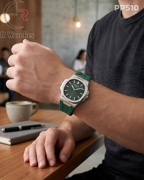 (OS2)🖤 Patek Philippe Silicon Silver Green (PPS10)
