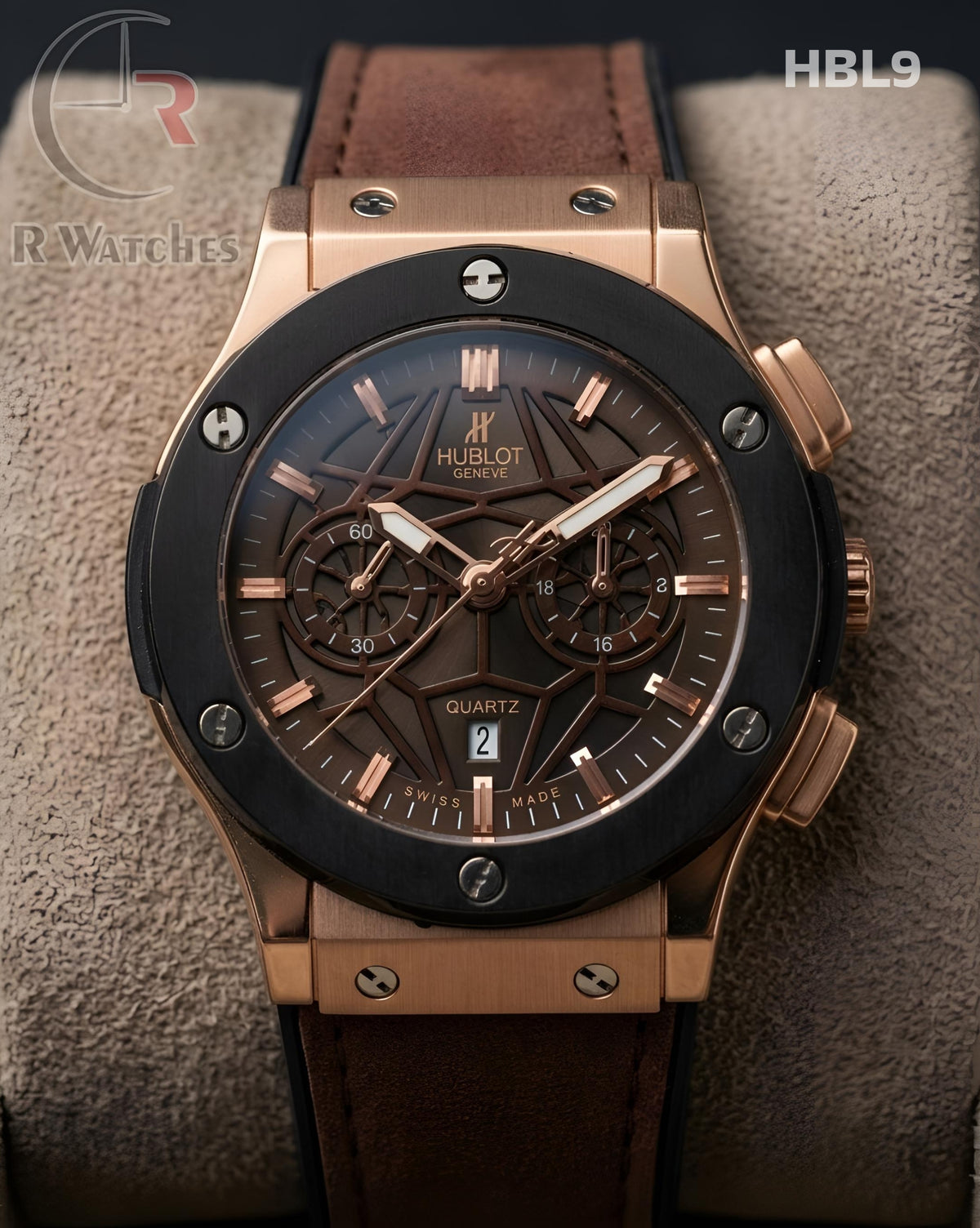 (OS)🖤⬆️ Hublot Machinery Leather Black Rose Gold Brown (HBL9)