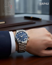 (SS)🖤 Armani Metal Silver Blue Roman Dial (EAP42)