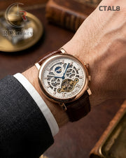 (OS2)🖤⭐ Cartier Automatic Leather Rose Gold White (CTAL8)