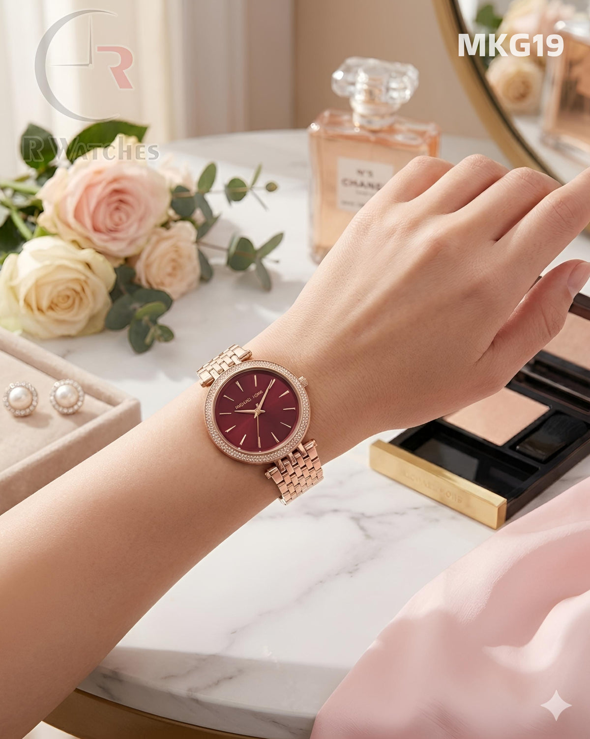 (SS)🖤⭐ MK Girls Rose Gold Red Dial (MKG19)