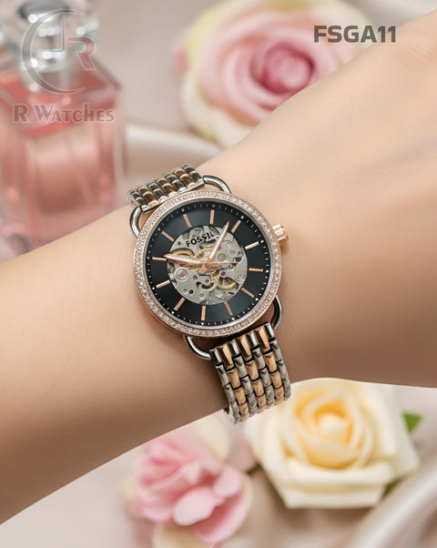 (SS)🖤⬆️⭐ Fossil Automatic Girls Dual Tone Black (FSGA11)