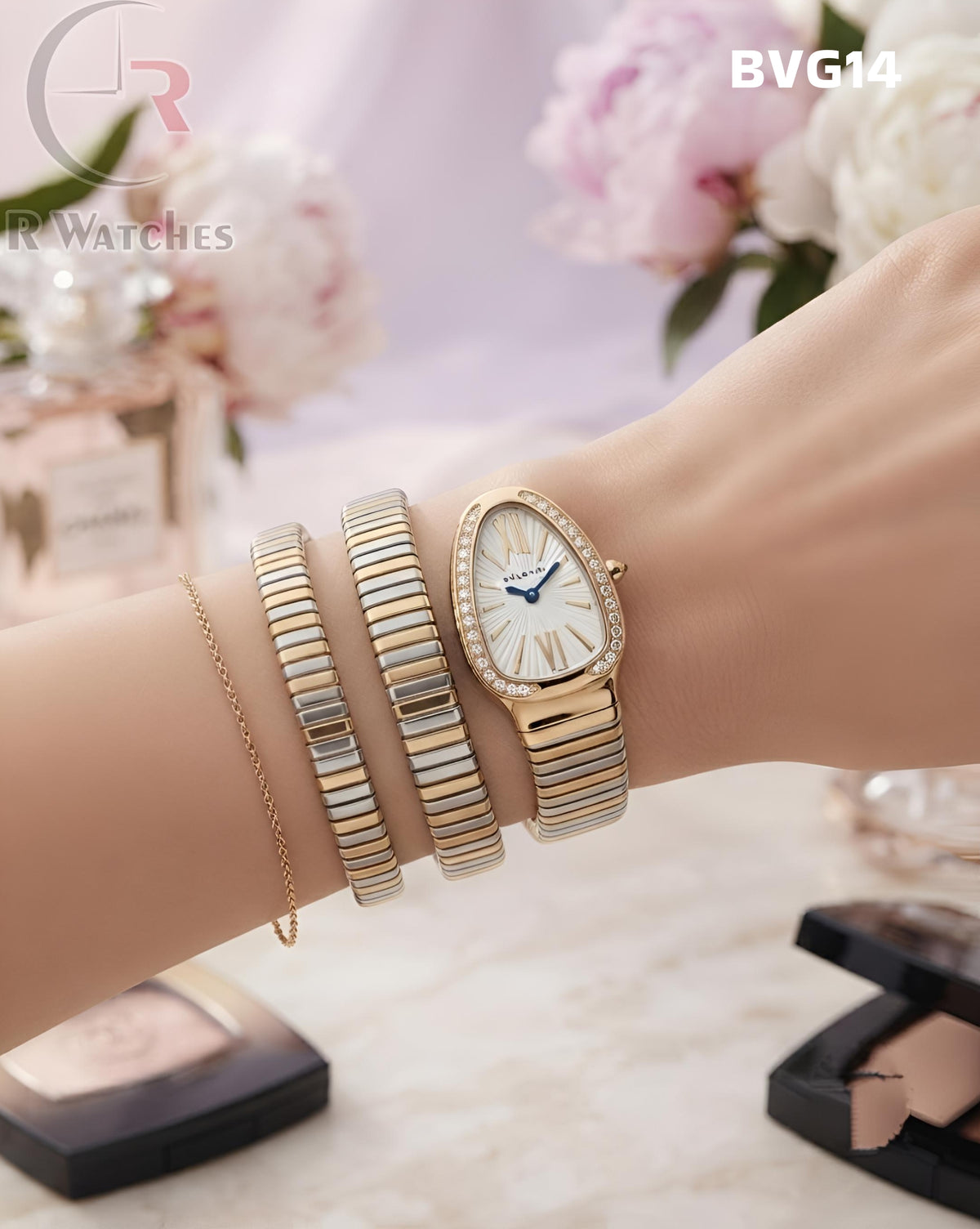 (SS)🖤⬆️⭐ Bvlgari Snake Girls Diamond Dual Tone White (BVG14)