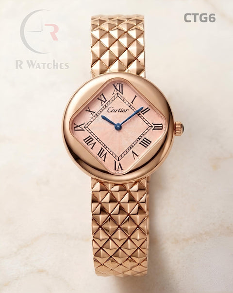(OS)🖤⭐ Cartier Girls Rose Gold Pink Roman Dial (CTG6)