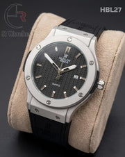 (OS2)🖤 Hublot Leather Silver Black (HBL27)