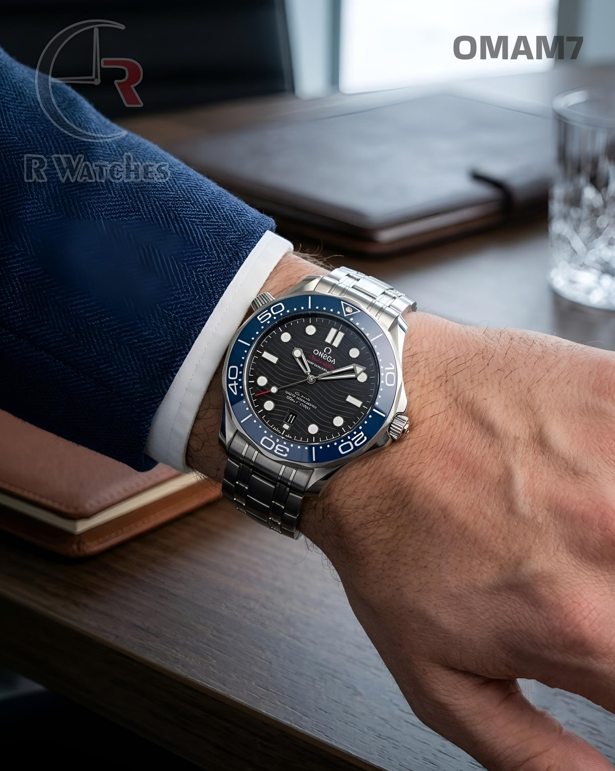 (OS2)🖤⭐ Omega automatic silver Black blue ring (OMAM7)