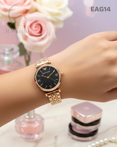 (OS)🖤⬆️⭐ Armani Girls Rose Gold Black Dial (EAG14)