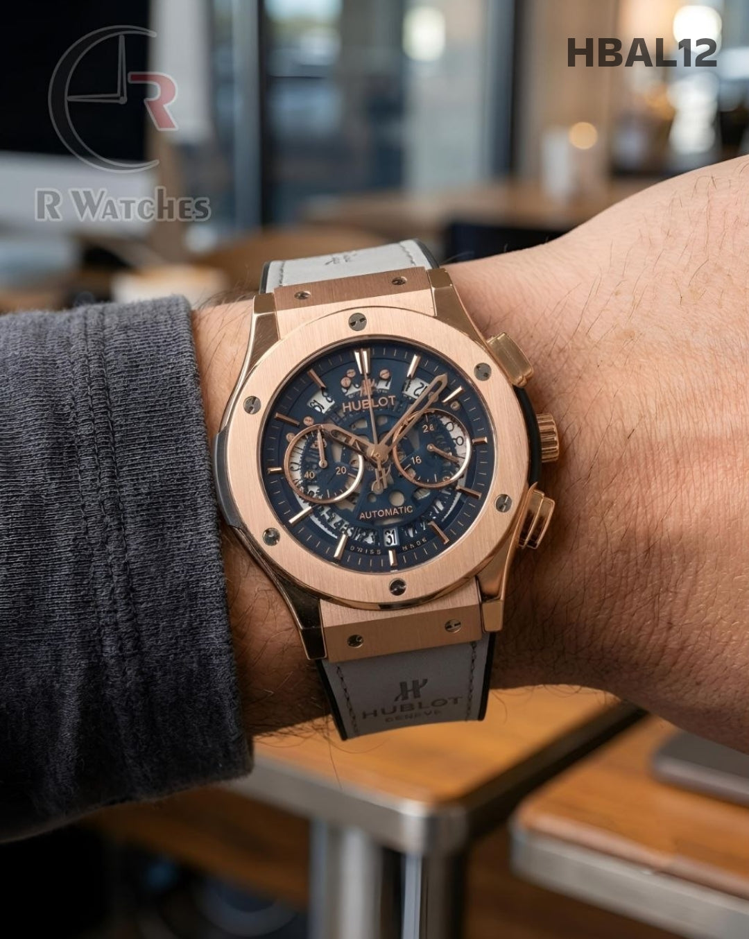 (OS)🖤⬆️ Hublot Leather Machinery Rose Gold Grey (HBAL12)