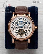 (OS)🖤⭐ Patek Philippe Automatic Leather Rose Gold White Dial (PPAL11)