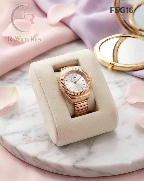 (OS)🖤⬆️ Fossil Girls Ring Circle Rose Gold White (FSG16)
