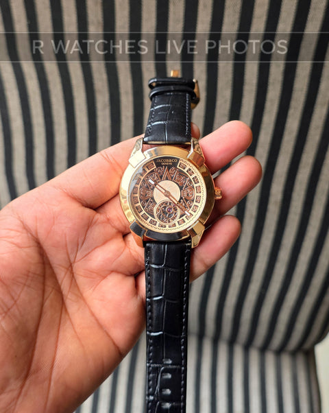 (OS)🖤⭐ Jacob & Co Leather Rose Gold Black (JCL5)