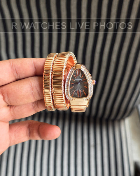 (SS)🖤⬆️⭐ Bvlgari Girls Snake Diamond Rose Gold Grey (BVG10)