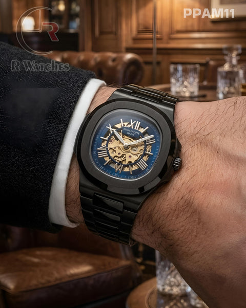 (OS3)🖤⭐ Patek philip automatic full black blue (PPAM11)